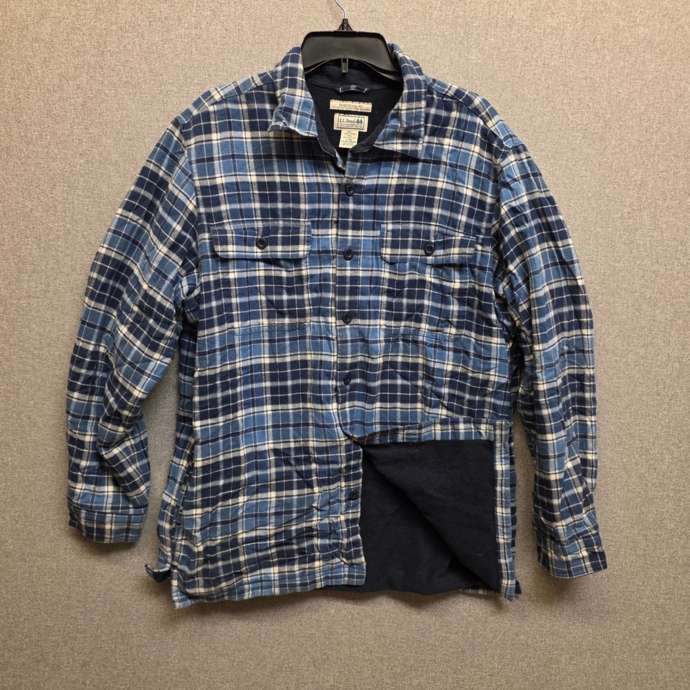 L.L.Bean Mens L Blue Plaid Fleece Lined Flannel Shirt 298189 Gorpcore Heritage